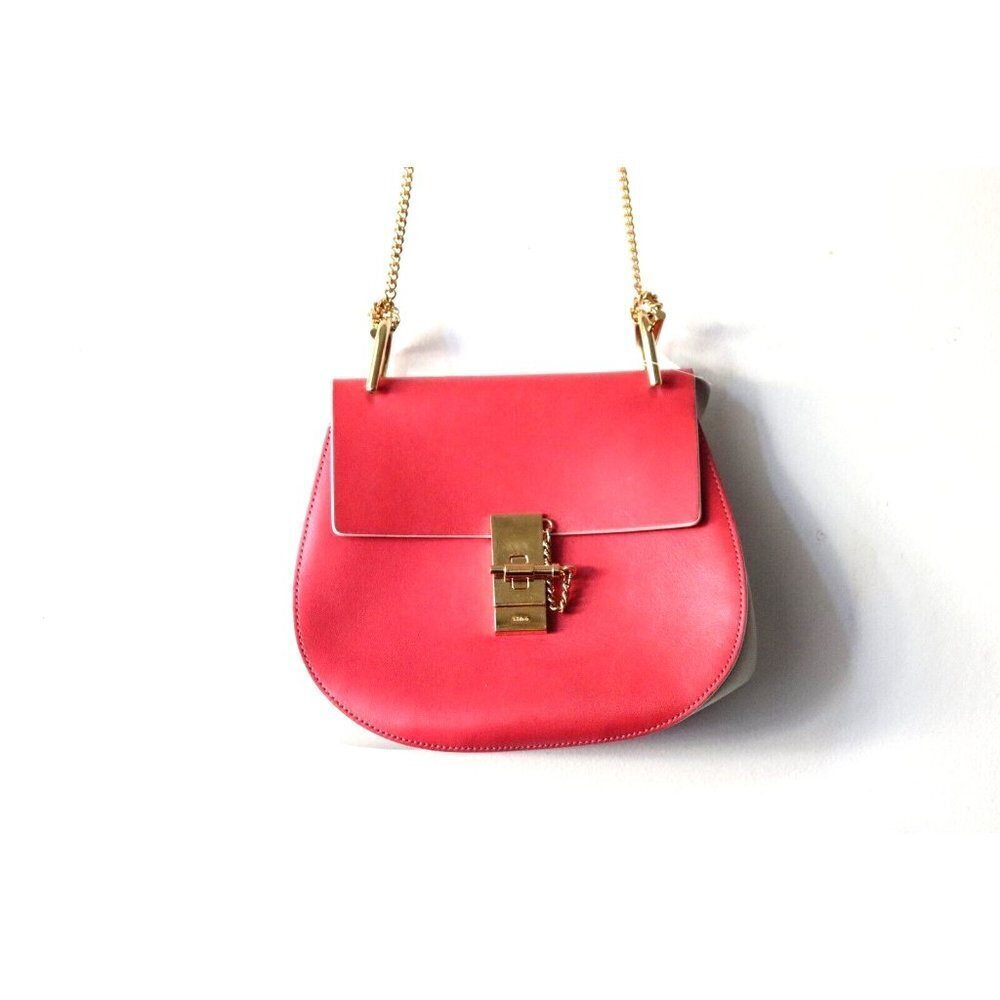 Chloé Medium Pink White Drew Crossbody Bag Chain Strap Leather Flap Bag $1850 - Picture 3 of 11